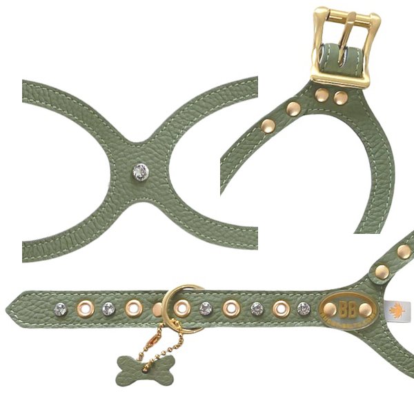 画像2: バディーベルトハーネス 6号 セージ・Sage・スワロフスキークリスタル付 (2)