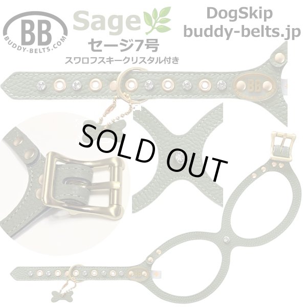 画像1: バディーベルトハーネス 7号 セージ・Sage・スワロフスキークリスタル付 (1)