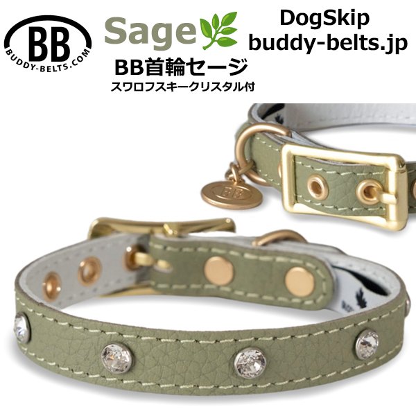 画像2: BB 首輪 セージ Sage 3号 スワロフスキークリスタル付 (2)