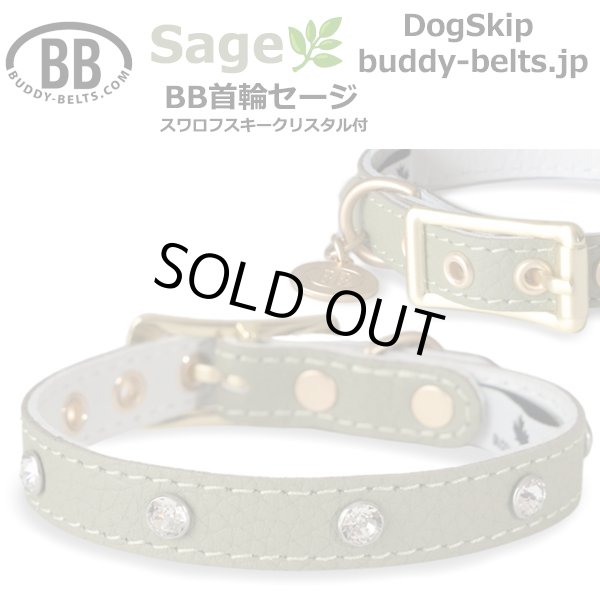 画像2: BB 首輪 セージ Sage 2号 スワロフスキークリスタル付 (2)